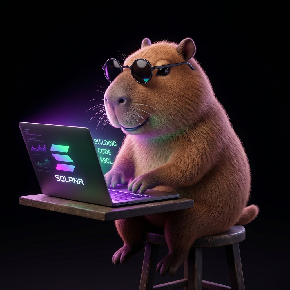 Capybara coding on a laptop